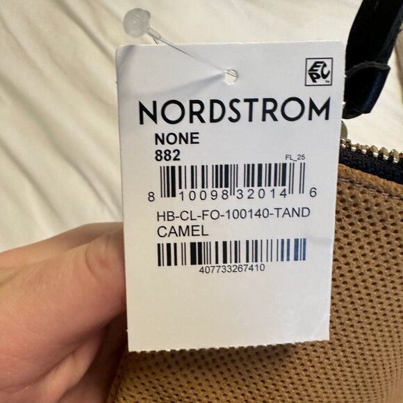 CLARE V. Perforated Suede Foldover Clutch Bag Camel Tan W/ Stripe NEW. - Picture 7 of 7